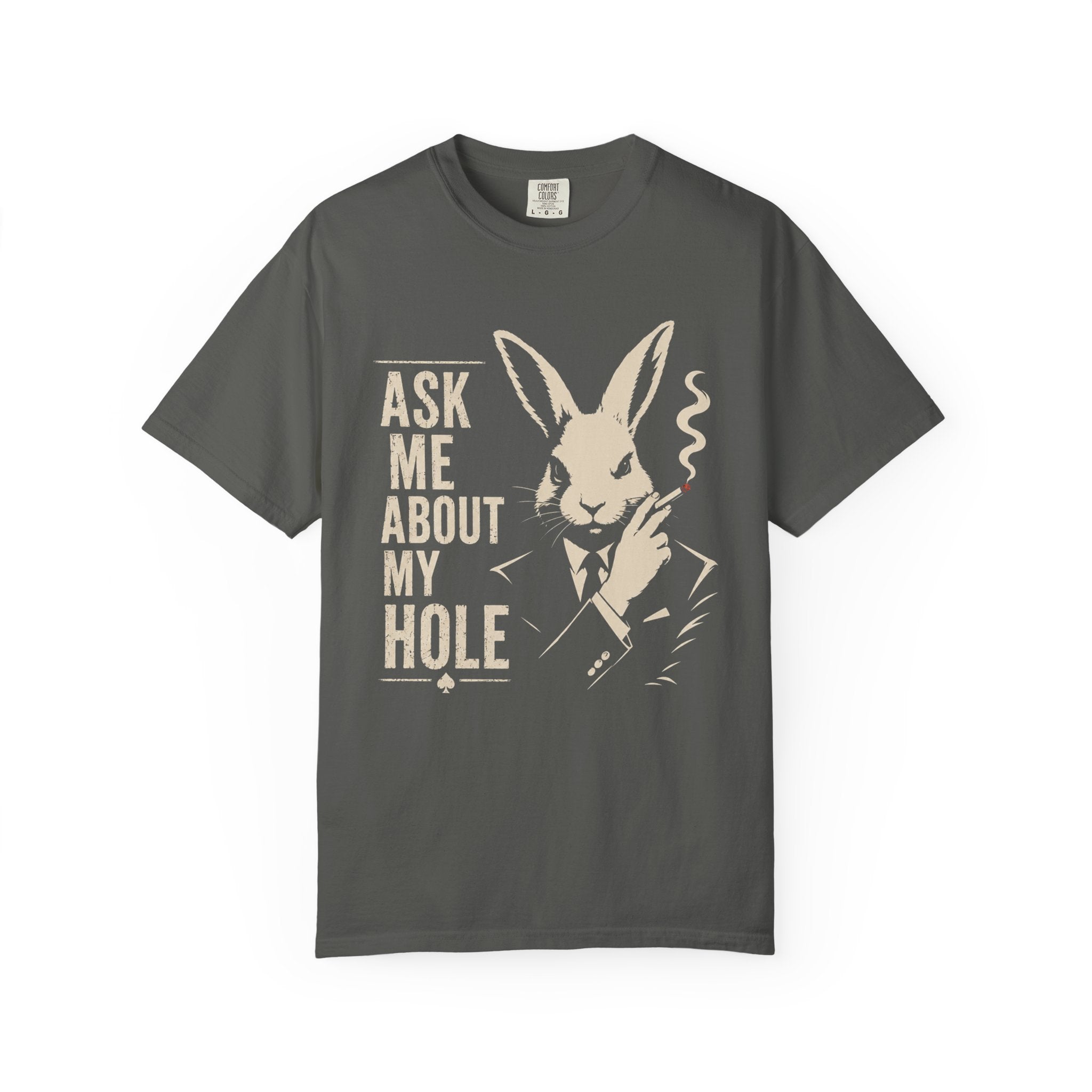 Ask Me About My Rabbit Hole Shirt, Funny Rabbit Graphic Tee, Dark Humor Bunny Shirt, Vintage Rabbit T-Shirt, Comfort Colors