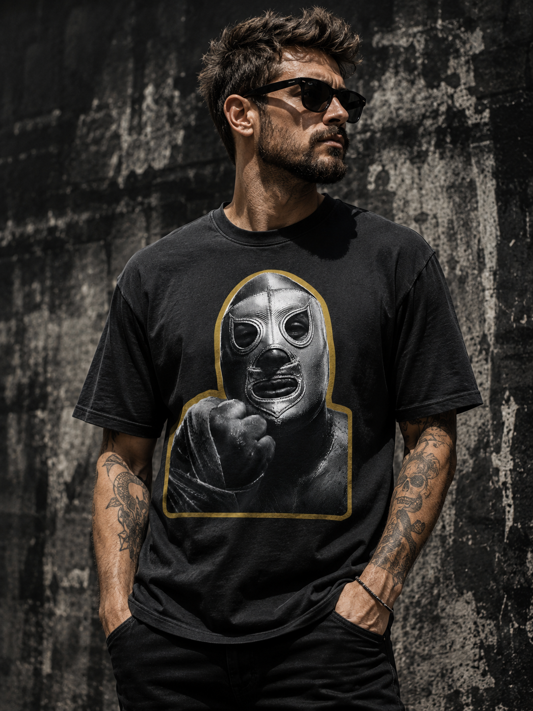 Masked Luchador Graphic T-Shirt, Vintage Wrestling Inspired Tee, Black & White Fighter Art Shirt, Streetwear Comfort Colors