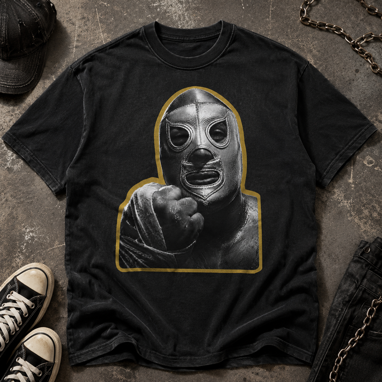 Masked Luchador Graphic T-Shirt, Vintage Wrestling Inspired Tee, Black & White Fighter Art Shirt, Streetwear Comfort Colors