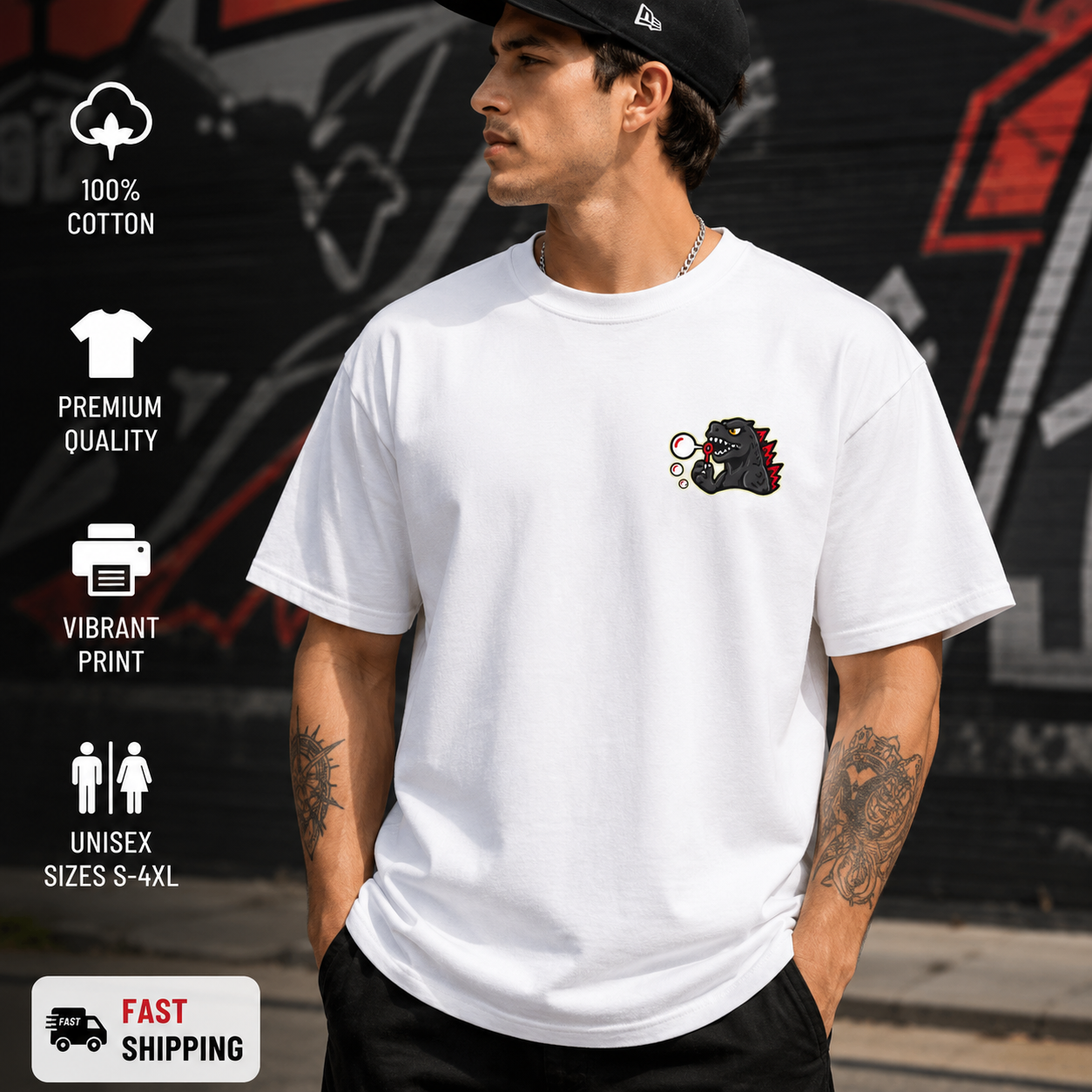 Cute Godzilla Bubble Shirt, Kaiju Pocket Tee, Funny Monster T-Shirt, Japanese Monster Graphic Tee, Anime Inspired Gift, Unisex Tee