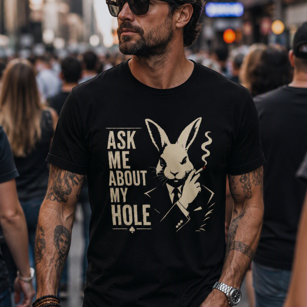Ask Me About My Rabbit Hole Shirt, Funny Rabbit Graphic Tee, Dark Humor Bunny Shirt, Vintage Rabbit T-Shirt, Comfort Colors