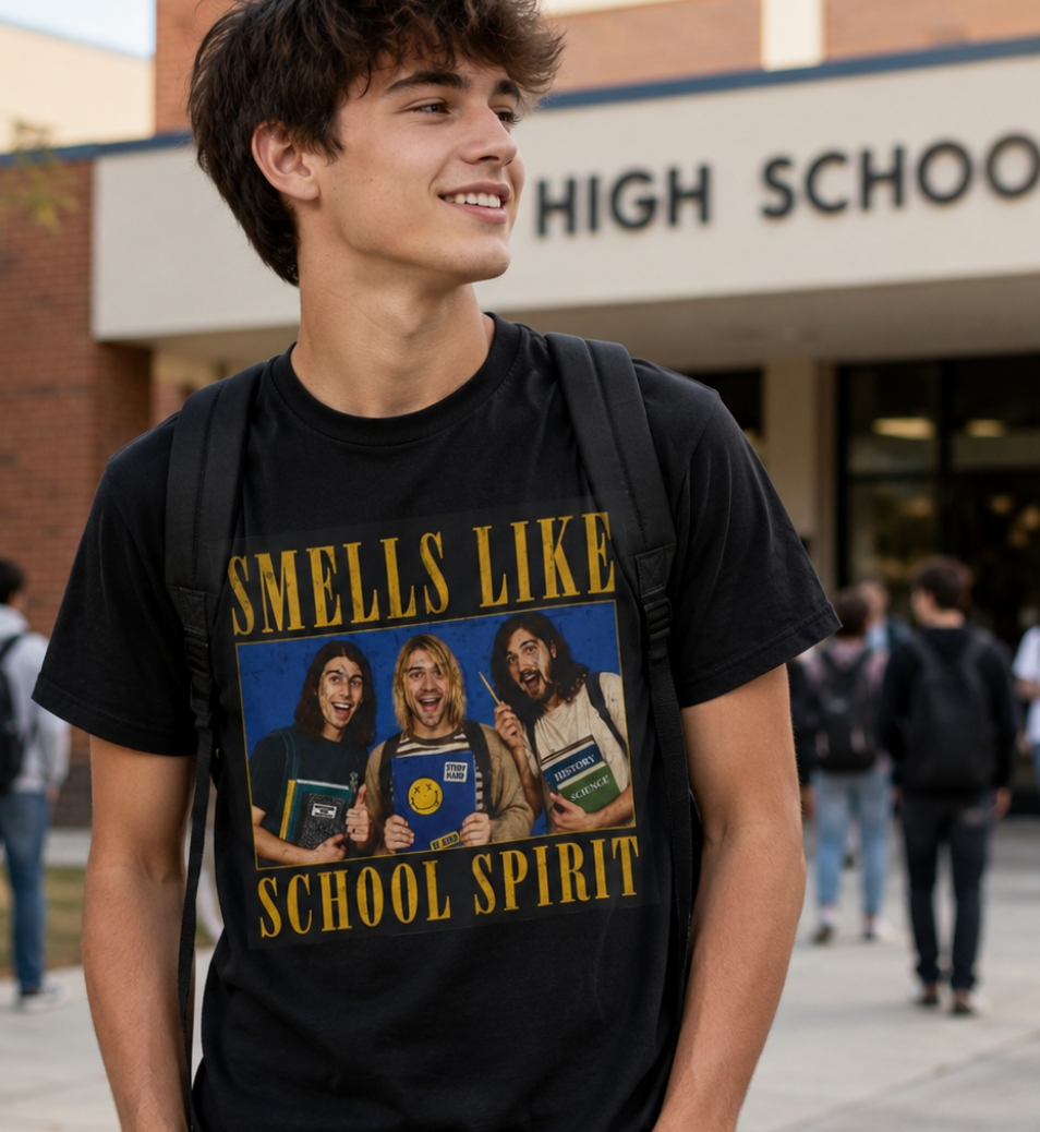 Back to School Shirt "Smells Like School Spirit" Funny 90s Grunge Tee, Retro Student Shirt, Teacher Gift, Vintage School Graphic Tee